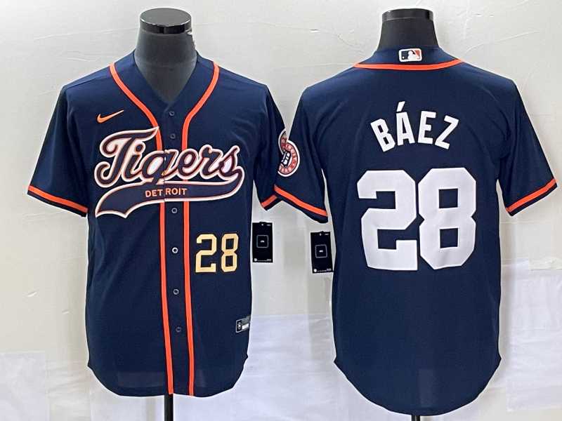 Mens Detroit Tigers #28 Javier Baez Number Navy Blue Cool Base Stitched Baseball Jersey->detroit tigers->MLB Jersey